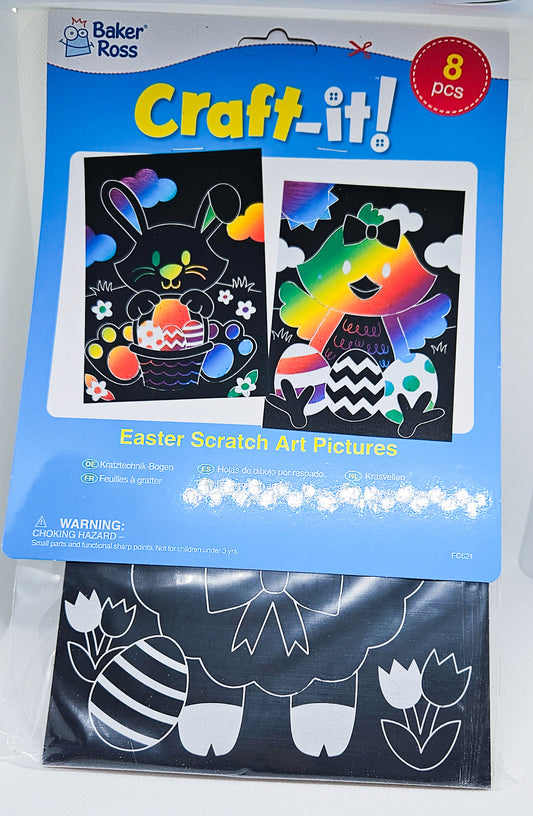 Set pictură „Easter Scratch Art” – 8 tablouri cu bețișor de răzuit